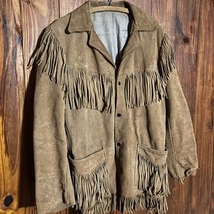 Vintage brown leather fringe jacket. Size medium